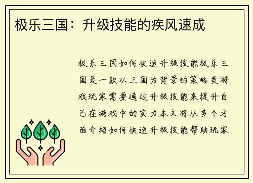 极乐三国：升级技能的疾风速成